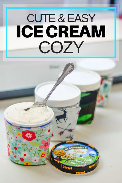 Cute Ice Cream Cozy Using the Cricut Maker - Pink Cake Plate Cozy Bowls, Ice Cream Holder, Kitchen Sewing, Craft Hacks, Ice Cream Cozy, Pint Of Ice Cream, Cute Ice Cream, Fabric Box, Easy Ice Cream