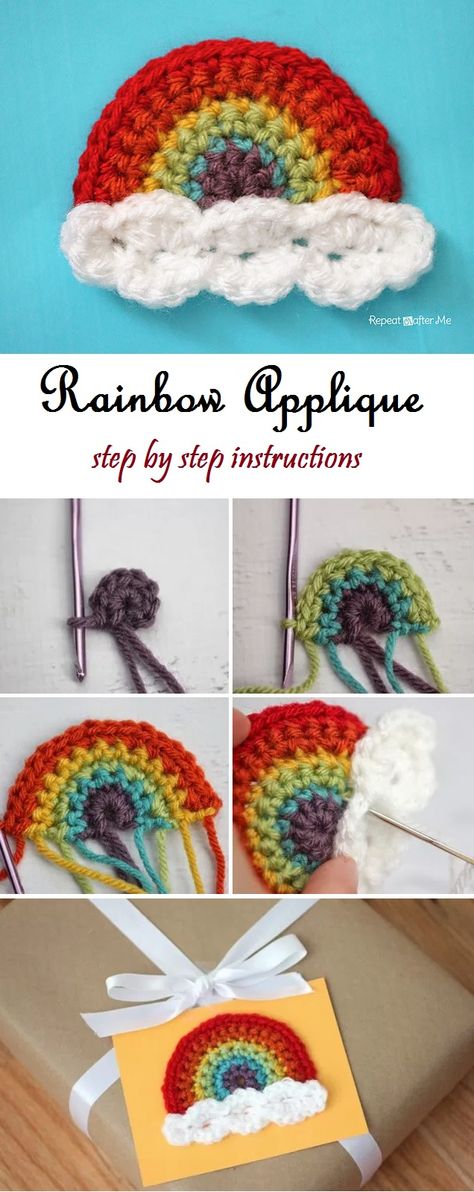 Rainbow Applique Step by Step Instructions - Design Peak Rainbow Applique, Moogly Crochet, Instructions Design, Easy Yarn Crafts, Crochet Rainbow, Crochet Flowers Easy, Crochet Unicorn, Rainbow Crochet, Crochet Elephant