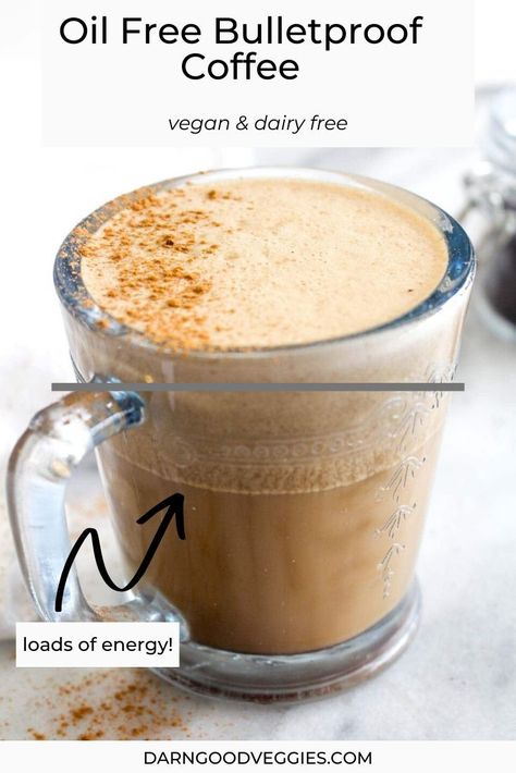 This vegan Oil Free Bulletproof Coffee recipe will give you loads of energy to start your day! It is made a secret whole foods ingredient that gives you healthy fats without empty calories. Vegan Oil Free, Bulletproof Coffee Recipe, White Chocolate Sauce, Veggies Recipes, Carob Powder, Clean Eating Desserts, Dry Coconut, Healthy Coffee, Oil Free Vegan