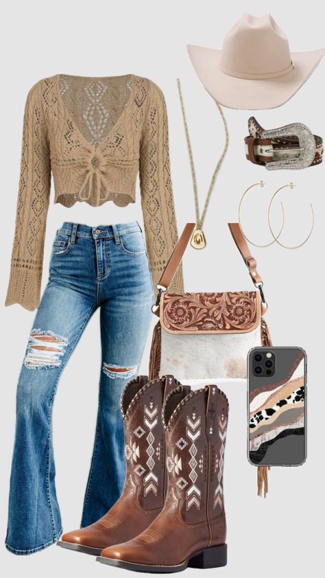 Long Sleeve Western Outfit, Country Side Outfit, Cowgirl Clothes, Cow Girl Outfits, Country Outfits Women, Cute Cowgirl Outfits, Casual Country Outfits, Cowgirl Style Outfits, Southern Outfits