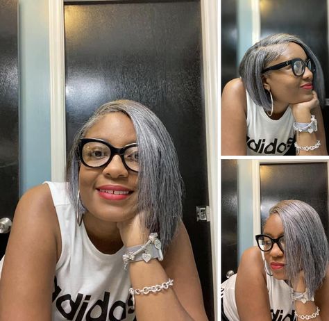 Grey Bobs For Black Women, Gray Bob Black Women, Natural Gray Hair Over 50 Black Women, Silver Crowns, Gray Bob, Gray Wigs, Grey Blending, Grey Hair Journey, Grey Bob Hairstyles