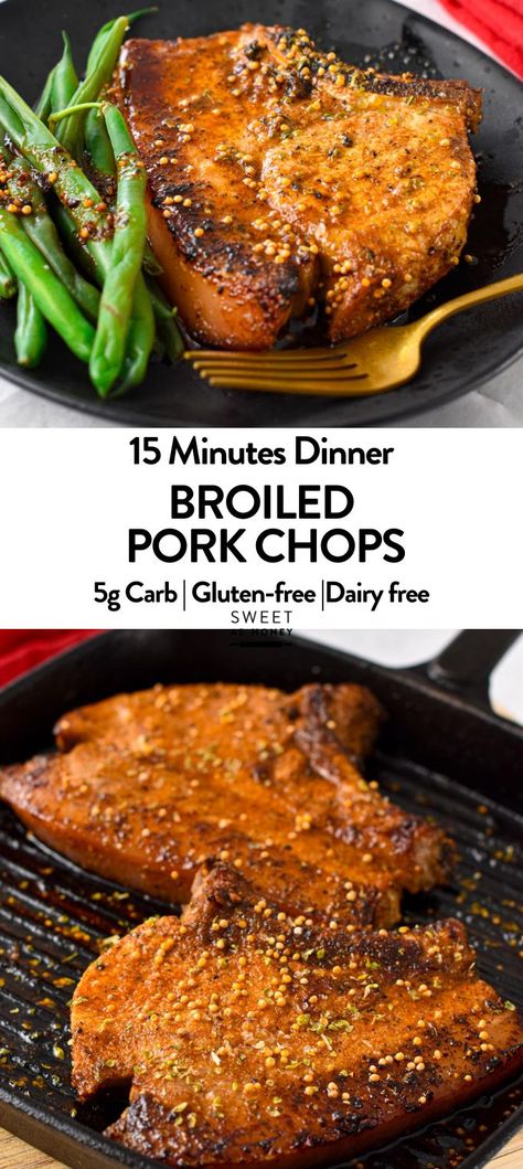 These easy broiled pork chops are the easiest to serve juicy, tender, and flavorsome chops with a light crisp on top in less than 20 minutes. Broiled Pork Chops, 15 Minute Dinners, Pork Seasoning, Recipes With Flour Tortillas, Breaded Pork Chops, Cooking Pork Chops, Pork Rub, How To Cook Pork, Chops Recipe