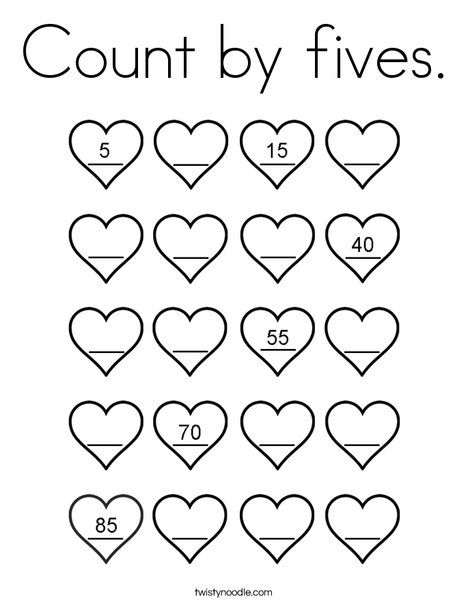 Count by fives Coloring Page - Twisty Noodle How To Read Numbers, Count By 2s, Fill In The Missing Numbers, Number Recognition Worksheets, Counting In 2s, Polka Dot Classroom, Counting By 5's, Free Printable Numbers, February Holidays