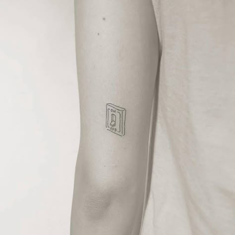 Poetry Tattoos Minimalist, Light Switch Tattoo Simple, Light Switch Tattoo Ideas, Humanity Switch Tattoo, On Off Switch Tattoo, Door Tattoo Minimalist, Lighter Tattoo Minimalist, Light Switch Tattoo, Psychology Tattoo Minimalist