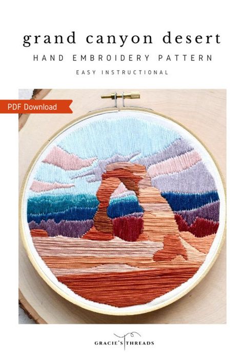 Utah Desert, Dmc Embroidery Floss, Thread Art, Hand Drawn Pattern, Utah National Parks, Hand Embroidery Pattern, Embroidery For Beginners, Embroidery Ideas, Stitching Art