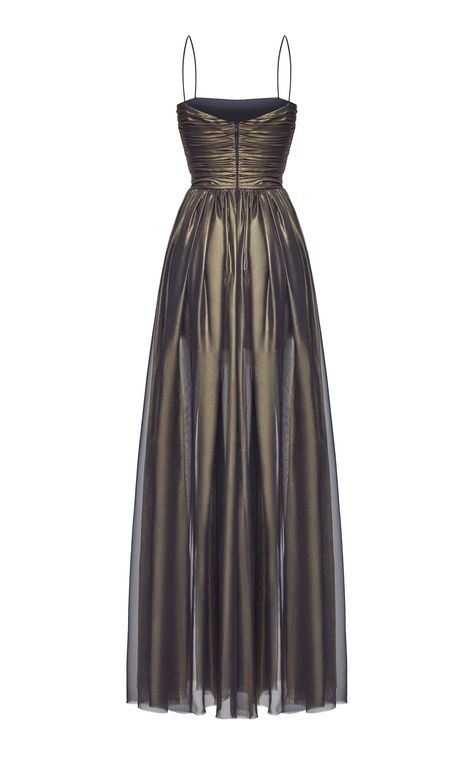 Gathered Corset Chiffon Gown By Rasario | Moda Operandi Decent Hairstyle, Chiffon Gown, Chiffon Maxi, Chiffon Maxi Dress, Silver Dress, Floor Length Dresses, Gold Dress, Formal Wear, Moda Operandi