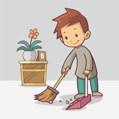 Cleaning Drawing, Islamic Kids Activities, Student Cartoon, About A Boy, Action Cards, Baby Cleaning Products, Islamic Cartoon, Art And Craft Videos, A Broom