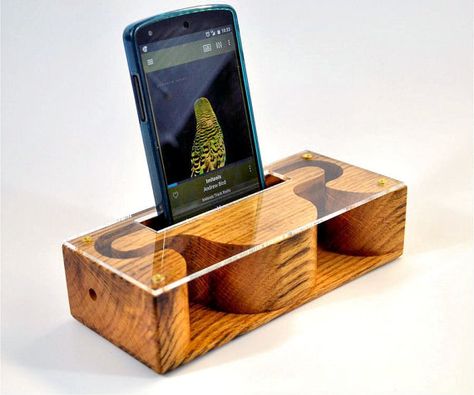 Wooden Phone Amplifier by ThreeBirdsCrafts on Etsy Iphone Speaker Wood, Phone Amplifier, Diy Phone Stand, Wood Speakers, Wooden Speakers, Speaker Box Design, Diy Speakers, Calendar Girls, Wood Tools