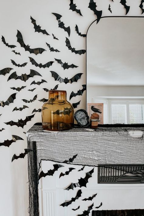 Halloween Decor, Halloween Mantel, Halloween Fireplace, Bats on Wall Decor Bats Flying Out Of Fireplace, Halloween Bats Fireplace, Halloween Bats On Wall Fireplace, Bats Around Fireplace, Bats Over Fireplace, Bats On Fireplace Halloween, Bats Around Mirror, Wall Bats Halloween, Bats Around Tv