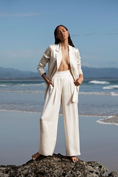 Brides – Shona Joy International Beach Fashion Editorial, Shona Joy La Lune, Beach Editorial, Wedding Edit, Beach Suit, Cream Pants, Brand Photoshoot, Shona Joy, Beach Shoot