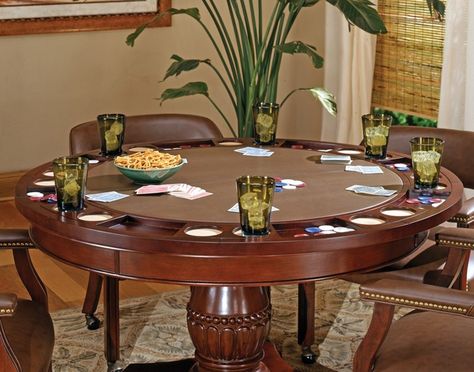 Tournament Poker Game Table with Brown Caster Chairs Poker Table Top, Steve Silver Furniture, Brown Dining Table, Poker Set, Game Tables, Set Table, Game Table, Pedestal Table, Table Cards