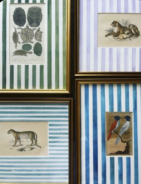 Framed Animal Prints, Painted Wall Frame Ideas, Fabric Sample Wall Art, Two Wall Gallery Wall, Gallery Wall Painted Frames, Frames With Matting, Matted Frames Ideas, Siy Wall Art, Wall Decor Not Frames