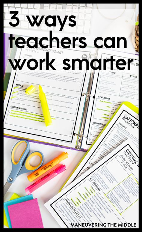 Teachers have lots to do and not a lot of time to do it. Here are our 3 tips for increasing teacher productivity. | maneuveringthemiddle.com High School Teacher Hacks, Business Education Classroom, Teacher Coaching, Teacher Productivity, Teacher Time Management, Curriculum Planner, Teacher Preparation, Middle School Math Teacher, Secondary School Teacher