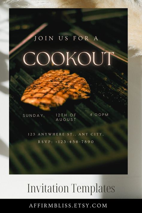 Are you looking for an elegant , unique cookout invite? Look no further! The invitation template will be available immediately after your purchase. This is great for an outdoor dinner party or summer barbeque also! Outdoor Dinner Party, Summer Barbeque, Summer Cookout, Dinner Party Invitations, Outdoor Dinner Parties, Summer Cookouts, Outdoor Dinner, The Invitation, Dinner Party