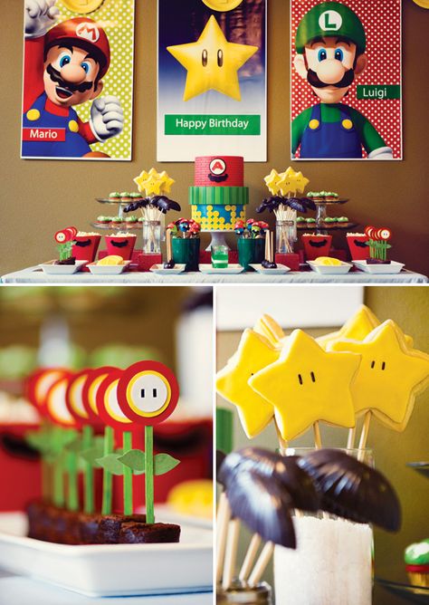 super mario brothers themed desserts and table Graveyard Pudding, Super Mario Brothers Birthday Party, Super Mario Bros Party Ideas, Super Mario Brothers Party, Super Mario Brothers Birthday, Mario Brothers Birthday Party, Mario Y Luigi, Mario E Luigi, Super Mario Bros Party