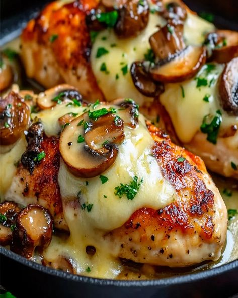 Cheesy Garlic Butter Mushroom Stuffed Chicken Recipe - optimal recipes Chicken Dinner Meals, Chicken Dinner Ideas Healthy, Garlic Butter Mushroom Stuffed Chicken, Best Chicken Dinner, Mushroom Stuffed Chicken, Family Dinner Menu, Garlic Butter Mushrooms, Mushroom Stuffed, Cheese Stuffed Chicken