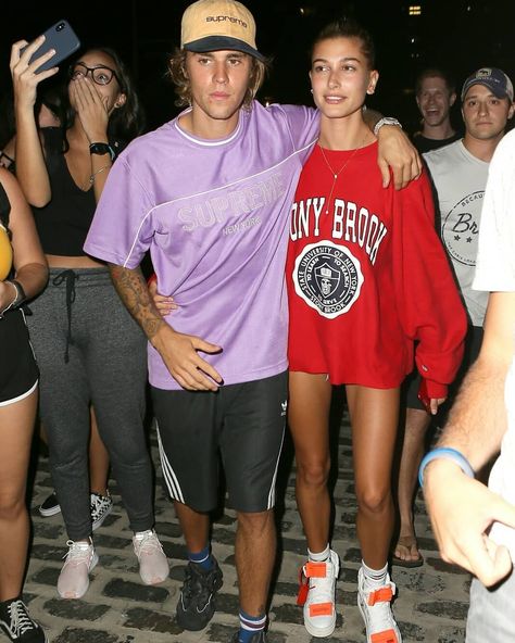 Hailey Baldwin and Justin Bieber leaving iPic Theaters in South Street Seaport, NY. (July 26, 2018)@haileybaldwin @justinbieber#haileybaldwin #justinbieber #jailey Bieber Hailey, Stony Brook University, College Sweater, New York University, Stony Brook, Hailey Baldwin Style, York University, University Sweatshirts, Hailey Baldwin