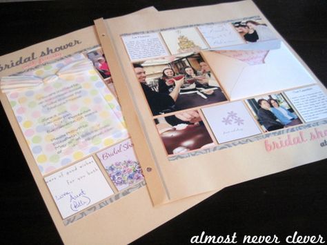 Scrapbook pages for bridal shower with cut out cards received as decoration. Letters To The Bride Scrapbook Pages, Letters To The Bride Scrapbook, Bride Scrapbook, Letters To The Bride, Wedding Scrapbooking, Personalised Scrapbook, Wedding Scrapbook, Photo Scrapbook, Scrapbook Layout