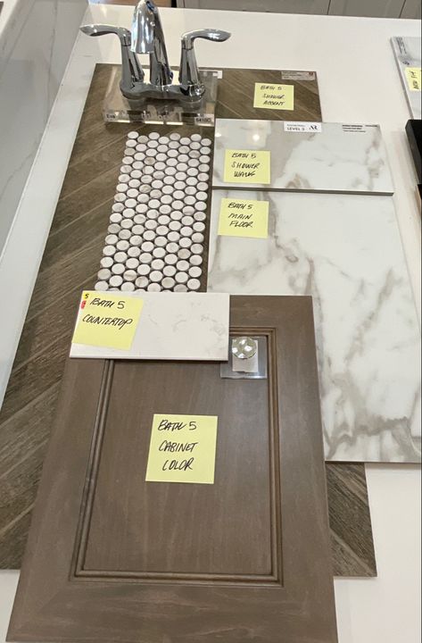 Bathroom Tile Palette Ideas, Master Bath Tile Selections, Bathroom Tile Mood Board, Master Bath Mood Board, Bathroom Design Board, Neutral Bathroom Ideas Earth Tones, Bathroom Tiles Combination, Small Bathroom Redo, Master Bath Tile