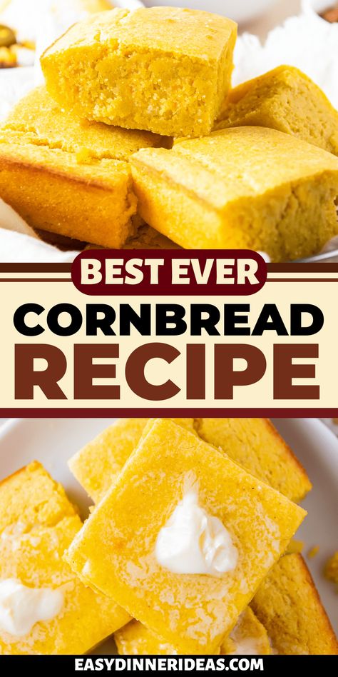 This Classic Cornbread recipe is the perfect side dish for chili, soup, or any barbecue dish. It's also a great snack! This easy quick bread is made with pantry staples and is ready in 30 minutes. Cornbread For Chili, Bread Sides, Classic Cornbread, Easy Quick Bread, Easy Cornbread Recipe, How To Make Cornbread, Cornbread Recipe Sweet, Food Dinners, Old Fashioned Recipe