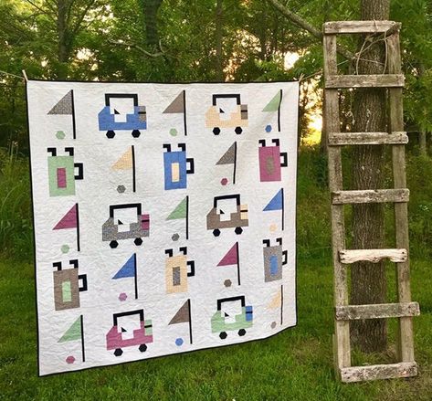 Jeep Quilt, Golf Quilt, Abstract Quilts, Golf Flag, Fun Quilts, Log Cabin Quilt Pattern, Flag Quilt, Quilted Projects, Tie Quilt