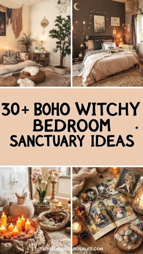 Diu witchy decor, bedroom sanctuary ideas, boho witchy bedroom, witchy bedroom, mystical decor, spiritual room, modern mystic, bedroom sanctuary, sanctuary bedroom Attic Witchy Room, Cottage Witch Living Room, Boho Witch Aesthetic Home, Cozy Witchy Home, Witchy Office Ideas, Witchy Cottage Core Bedroom, Witchy Office Decor, Whimsygoth Bedroom Ideas, Witchy Decor Aesthetic