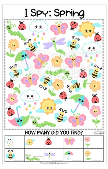 Spring I Spy, Free Printable Coloring Book, Spy Games For Kids, Spring Theme Preschool, Spring Preschool Activities, Spring Worksheet, Kids Budget, Spring Activity, Gnomes Clipart