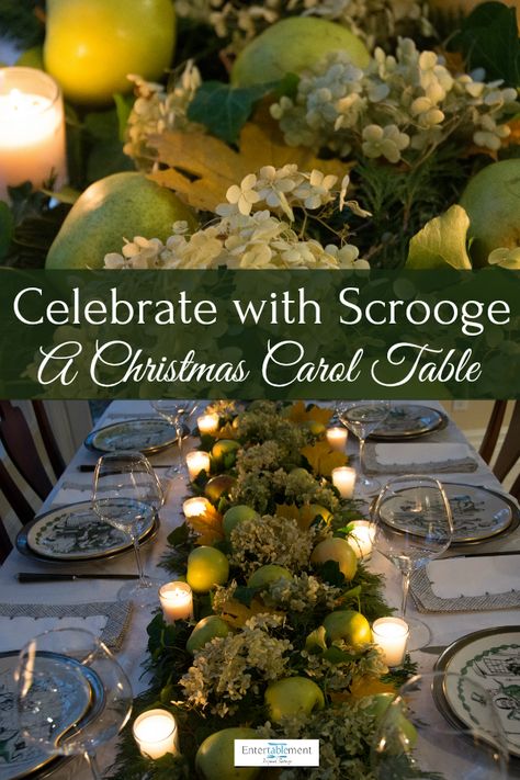 Don’t be Scrooge! Enjoy this table featuring vintage Shenango plates with scenes from the classic A Christmas Carol by Charles Dickens.#tablesetting #tablescape #ChristmasCarol #Christmas #casual #vintage #Scrooge #Dickens Dickens Themed Christmas Party, Charles Dickens Christmas Tree, A Christmas Carol Party Theme, Charles Dickens Christmas Decorations, Dickens Christmas Party, Christmas Carol Themed Party, Dickens Christmas Decorations, A Christmas Carol Party, Dickensian Christmas