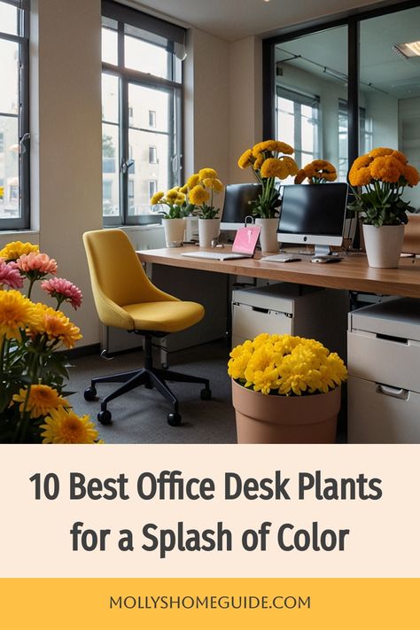 Discover the best plants to brighten up your office space with our selection of indoor flowering plants and office desk plants. Whether you have a room with no windows or simply need some low-light, large indoor plants, we've got you covered. Create a more inviting workspace by adding some greenery with the best flowers for office environments. Enhance your productivity and mood with these beautiful and easy-to-care-for plants for any office setting. Flowers For Office, Office Desk Plants, Best Desk Plants, Best Office Desk, Room With No Windows, Indoor Office Plants, Office Plants Desk, Cool Office Desk, Office Corner