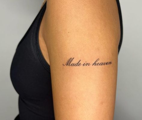 Made In Heaven Tattoo, In Heaven Tattoo, Heaven Tattoo, Heaven Tattoos, Tattoo Thigh, Pretty Ear Piercings, Arm Band Tattoo, Classy Tattoos, Spine Tattoos