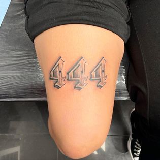 Lethal Ink Tattoo Studio - Angel numbers 444 👼 done on a friend today!  Old English numbers is always a favourite and very popular! Book your next old English tattoo with @leroy_lethalink   Follow @leroy_lethalink  #fineline #oldenglishtattoo #oldenglish #lettering #aucklandtattoo #aucklandartist #newzealand #newzealandtattooartist | Facebook 444 Old English Tattoo, Old English Numbers, Angel Numbers 444, Old English Tattoo, English Numbers, 444 Tattoo, Fineline Tattoo, Number Tattoos, English Tattoo