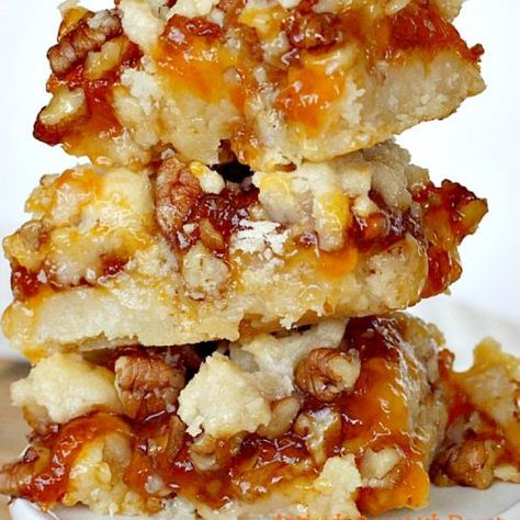 Apricot Bars Recipe, Apricot Bars, Apricot Preserves, Brownie Bars, Apricot Recipes, Pecan Bars, Almond Bars, Gf Flour, Coconut Pecan