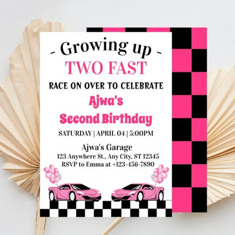 Two Fast Pink Race Car Girl 2nd Birthday Invitation | Zazzle Racing Party Invitations, 2 Fast 2 Furious Birthday Party Invitation, Girl Car Birthday Party, 2 Fast Birthday Party Girl, Two Fast Two Furious Birthday Girl, 2 Fast 2 Furious Birthday Party Girl, Two Fast Birthday Girl, Two Fast Two Furious Birthday, 2 Fast 2 Furious Birthday Party