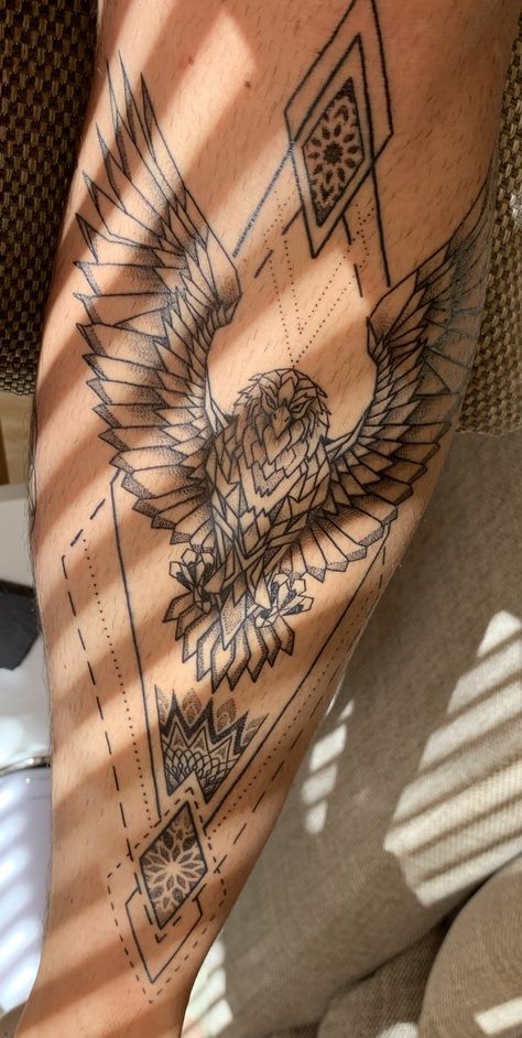 Eagle Tattoo On Leg, Eagle Leg Tattoo, Eagle Tattoo Arm, Tattoo On Leg, Shin Tattoo, Inspiration Tattoos, Eagle Tattoos, Neck Tattoos, Leg Tattoo Men