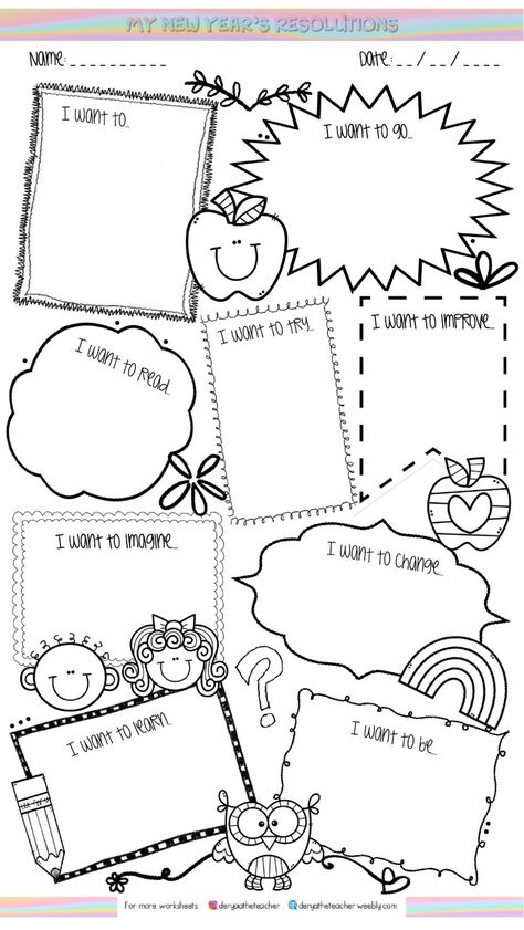 New Year's Resolution Worksheet, New Year Resolution Worksheet, New Year's Resolutions Template, Positive Action Activities For Kids, New Year Board Ideas, Pre Primary Worksheet, New Years Worksheets For Kids, New Years Resolutions For Kids, New Year Resolution Template