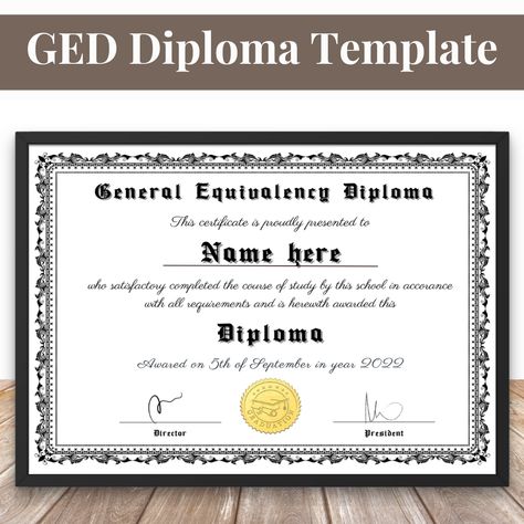 GED Diploma Template! Ready to turn your achievements into unforgettable keepsakes? Start your journey of personalized success with our flexible GED Diploma Online printable. Imagine a diploma that evolves with every important milestone in your life – now it's within reach. Our fully customizable template is more than just a certificate.

Custom Diploma, GED High School, Personalized Diploma, Novelty Diploma, High School Diploma Online, General Education Diploma, Get Your HS Diploma Online Ged Diploma Aesthetic, Free High School Diploma, Homeschool Graduation, School Diploma, Diploma Certificate, School Certificates, High School Diploma, Student Achievement, Unique Symbols