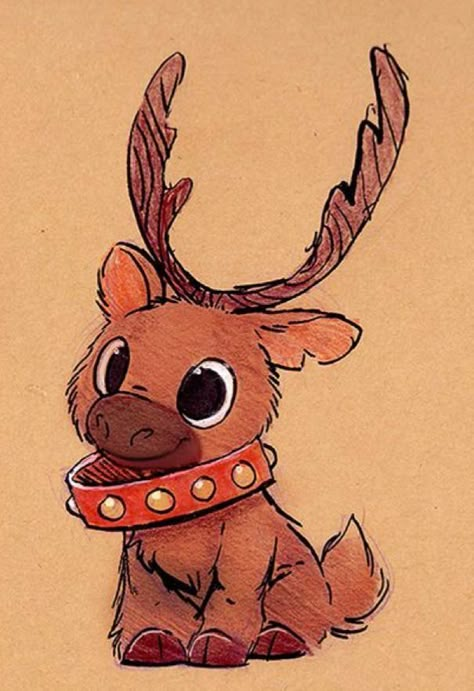 Reindeer Drawing Christmas, Paintings Christmas, Reindeer Drawing, Easy Christmas Drawings, Katt Grejer, Xmas Drawing, Christmas Sketch, Drawing Christmas, Cute Easy Doodles