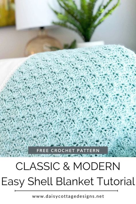 Discover the joy of creating your own shell stitch crochet blanket with our easy-to-follow video tutorial. Learn the intricate shell stitch pattern step by step and apply it to a variety of patterns ranging from classic to modern. Perfect for beginners and crochet enthusiasts alike, you'll soon be crafting your own cozy masterpiece! Shell Stitch Crochet Blanket, Crochet Shell Blanket, Cozy Crochet Blanket, Shell Stitch Crochet, Crochet Shell Pattern, Modern Crochet Blanket, Crochet Baby Blanket Free Pattern, Crochet Blanket Pattern Easy, Crochet Afghan Patterns Free