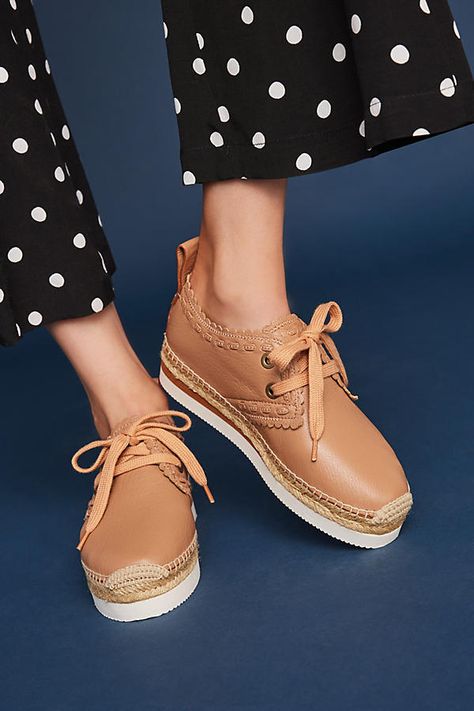 Slide View: 2: See By Chloe Espadrille Sneakers Espadrille Sneakers, Chloe Shoes, Leather Espadrilles, See By Chloe, Womens Oxfords, Tan Brown, Chloe, Oxford Shoes, Espadrilles