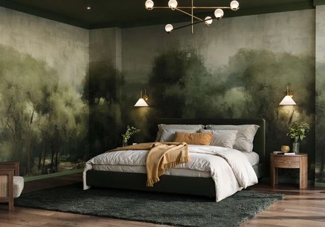 Vintage Forest Wallpaper Mural | Bobbi Beck Wald Wallpaper, Watercolour Forest, Forest Bedroom, Tree Wallpaper Mural, Vintage Forest, Lush Forest, Dining Room Wallpaper, Lines Wallpaper, Luxury Marble