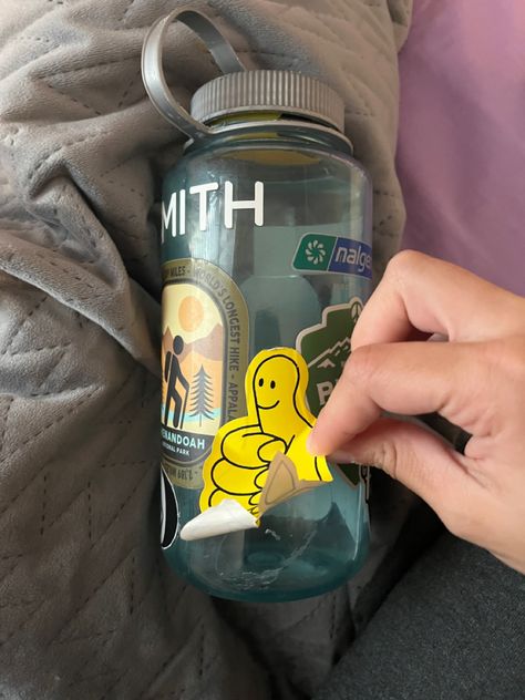 Granola Water Bottle, Nalgene Water Bottle Design, Boy Water Bottle, Nalgene With Stickers, Pink Nalgene Water Bottle, Summer Camp Aesthetic, Indie Boy, Nalgene Bottle, Laptop Case Stickers