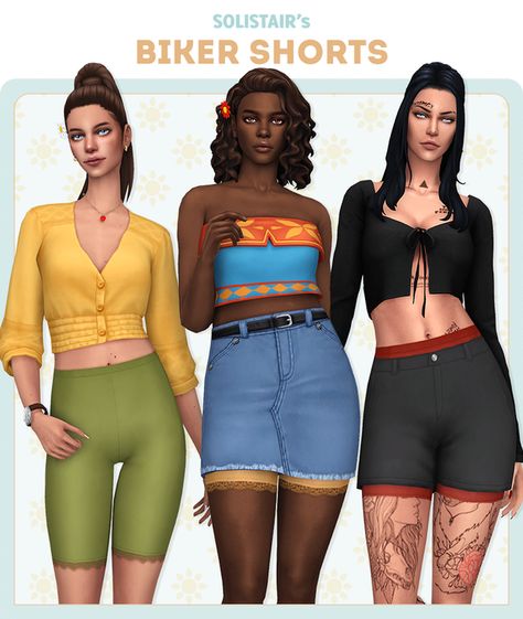 Biker Shorts ACC | Solistair on Patreon Sims 4 Biker Shorts, Cc Accessories, Vintage Fashion Sketches, Sims 4 Decades Challenge, Clothes Cc, Cc Sims4, Cc Folder, Sims 4 Mm Cc, Sims 4 Mm