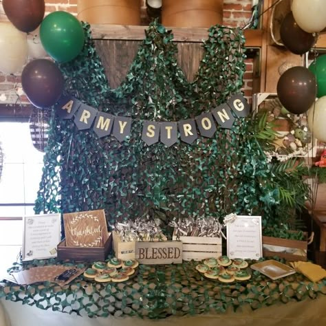 Basic Training Party Ideas, Army Theme Birthday Party Decorations, Army Enlistment Party, Army Coming Home Party, Deployment Party Decorations, Bootcamp Send Off Party Ideas, Army Farewell Party, Deployment Farewell Party, Army Deployment Party