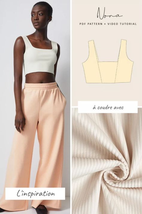 Patron de couture pour coudre un crop top - Marie Claire Patron Crop Top Couture, Patron Crop Top, Top Couture, Cutout Pants, Diy Crop Top, Formal Chic, Couture Top, Crop Top Pattern, Runway Outfits