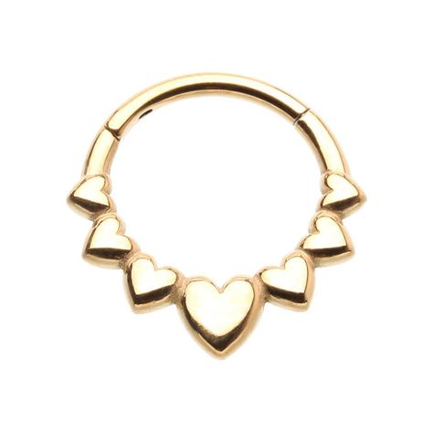 PRICES MAY VARY. STYLE: Heart Lined Hinged Segment Clicker Ring MATERIAL: stainless steel GAUGE/BAR THICKNESS: 16GA (1.2mm) DIAMETER LENGTH: 3/8" (10mm) Cute Septum Rings Gold, Cute Septum Rings, Septum Piercing Jewelry, Accessory Inspo, Face Jewellery, Body Jewelry Piercing, Septum Jewelry, Piercing Jewelry, Septum Ring