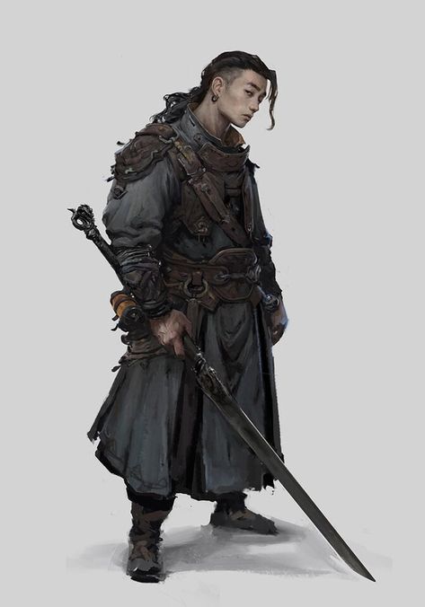 Fantasy Fashion Inspiration, Theif Character Design, Psi Warrior Dnd, Fantasy Soldier Medieval, Character Design Fighter, Fantasy Scholar, Fantasy Mercenary, Dnd Warrior, Dnd Samurai