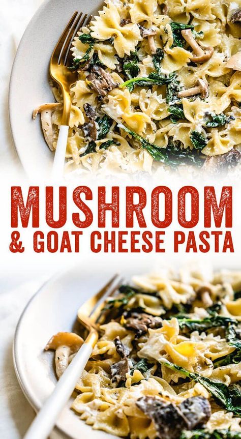 Pasta With Goat Cheese, Pasta Mushroom, Cheese Pasta Recipes, Mushroom Recipes Pasta, Goat Cheese Pasta, Goat Cheese Recipes, Couple Cooking, Easy Dinner Recipe, Quick And Easy Dinner