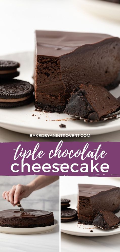 Rich Chocolate Cheesecake, Double Chocolate Cheesecake Recipe, Chocolate Fudge Cheesecake, Lindor Cheesecake, Dark Chocolate Cheesecake Recipes, Creamy Chocolate Dessert, Double Chocolate Cheesecake, Rich Chocolate Dessert, Dark Chocolate Cheesecake