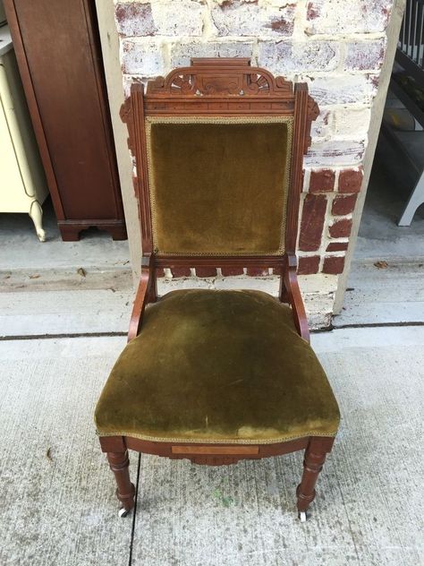 What Do You Do With an Outdated Chair and a Men's Flannel Shirt? Look! Eastlake Chair Makeover, Vintage Chairs Victorian, Eastlake Chair, Victorian Style Chair, Eastlake Furniture, Lake Furniture, Reupholster Furniture, East Lake, Chair Makeover