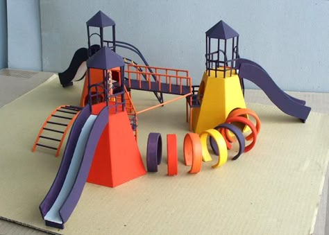 Playground Model Project For School, Playground Model Project, Playground Diorama, Model Playground, Science Exhibition Projects, Wooden Toys Design, Craft Work For Kids, Playground Design, Cardboard House